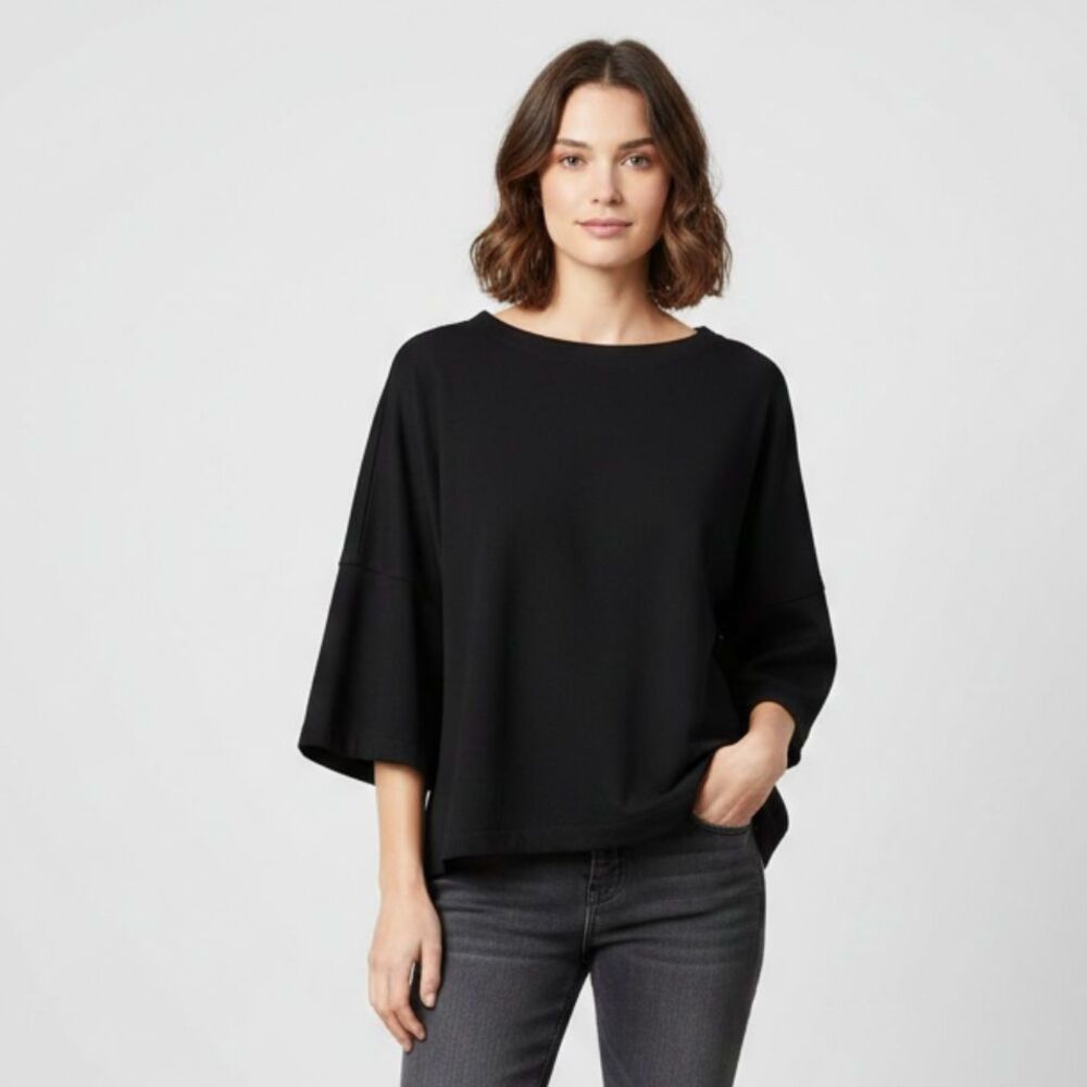Max Studio London Women's Black Boxy Tshirt Oversized Batwing Sleeve Top Size XS